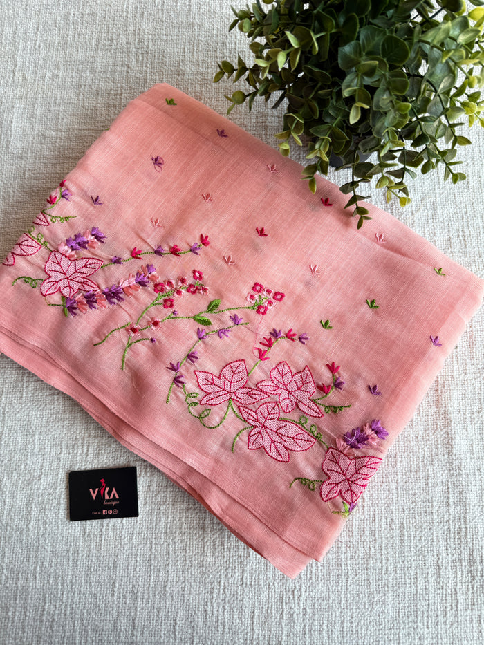 Kana machine emb linen cotton saree