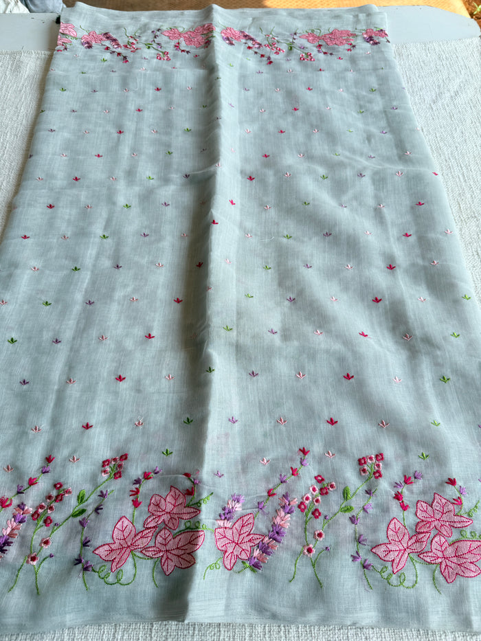 Kana machine emb linen cotton saree