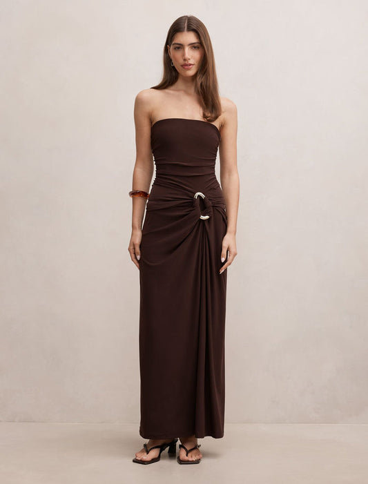 Keely Strapless Jersey Maxi Dress Bitter Chocolate Forever New