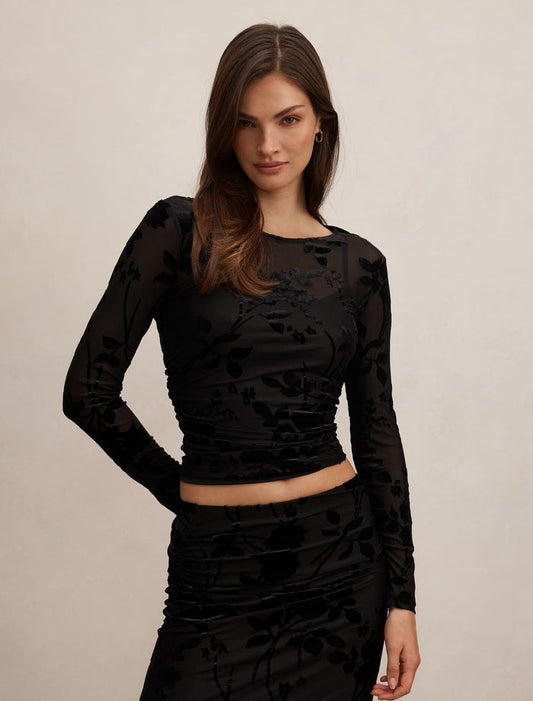 Kenzie Mesh Burn Out Top Black Co-Ord Forever New