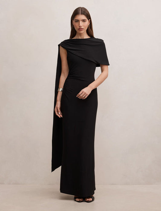 Kosa Cape Scarf Maxi Dress Black Forever New