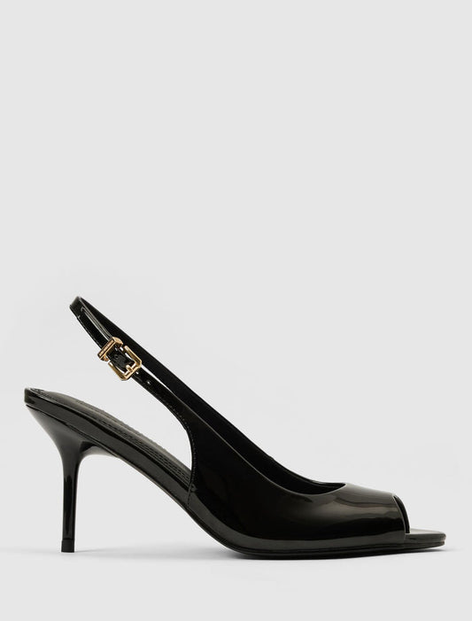 Lana Peep Toe Heeled Slingback Black Forever New