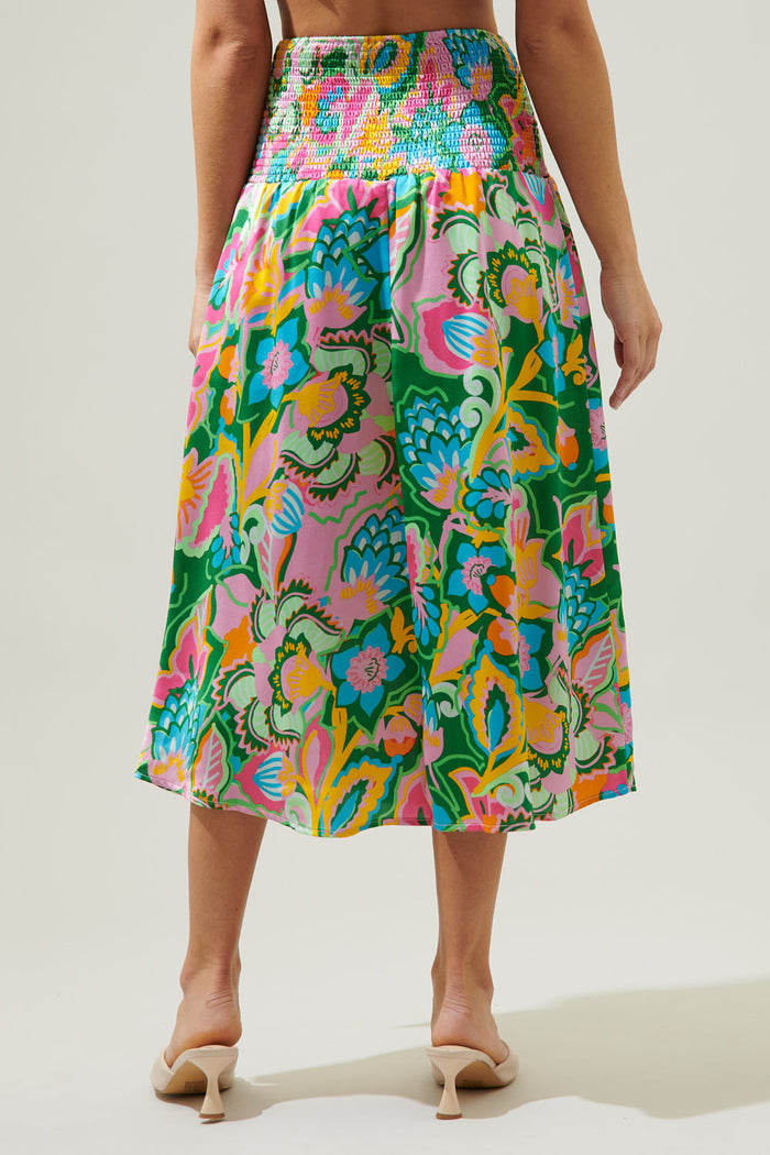 Lanai Multi Tropics Dreamheart Smocked Midi Skirt