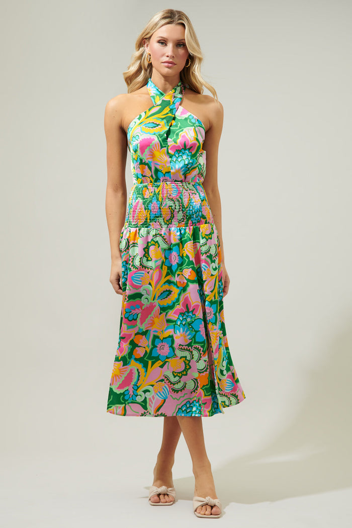 Lanai Multi Tropics Dreamheart Smocked Midi Skirt