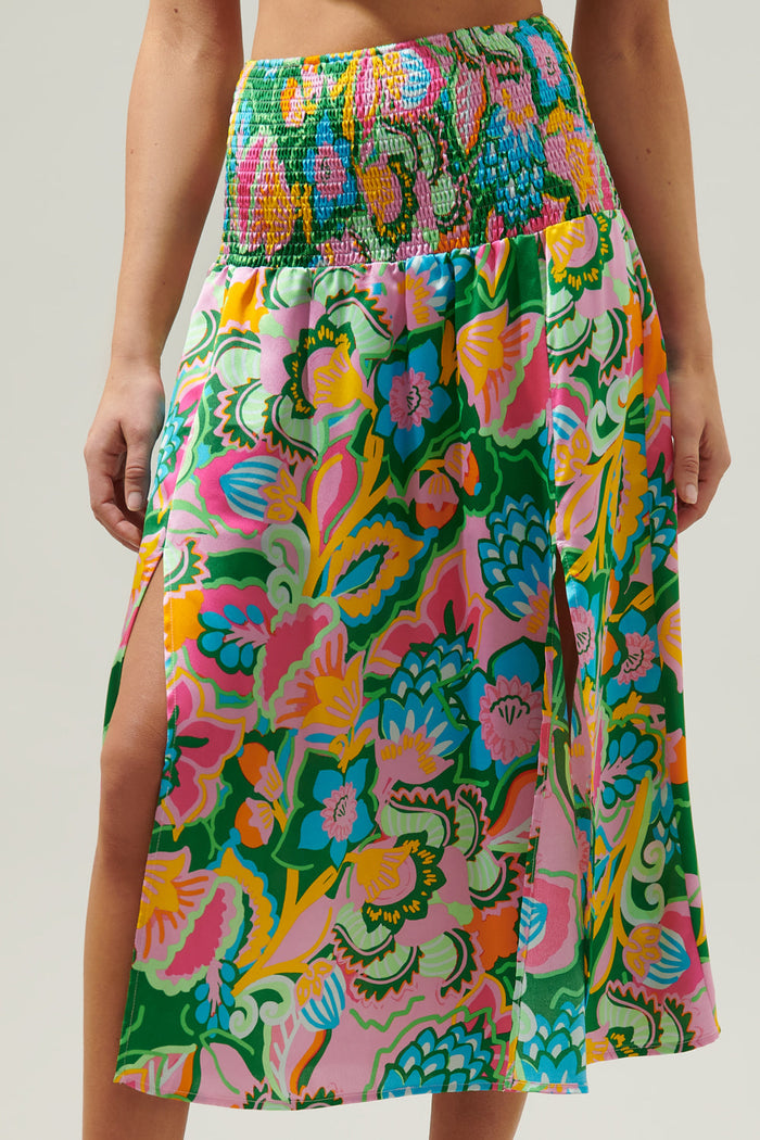 Lanai Multi Tropics Dreamheart Smocked Midi Skirt