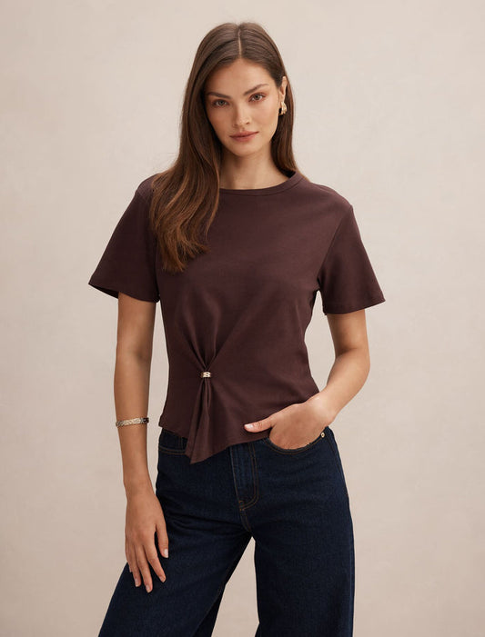 Lani Hardware Detail T-shirt Dark Chocolate Forever New