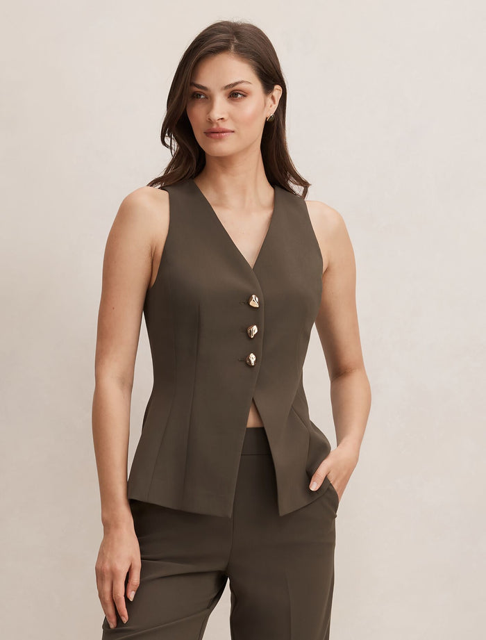 Larissa Long Waistcoat Olive Suit Forever New