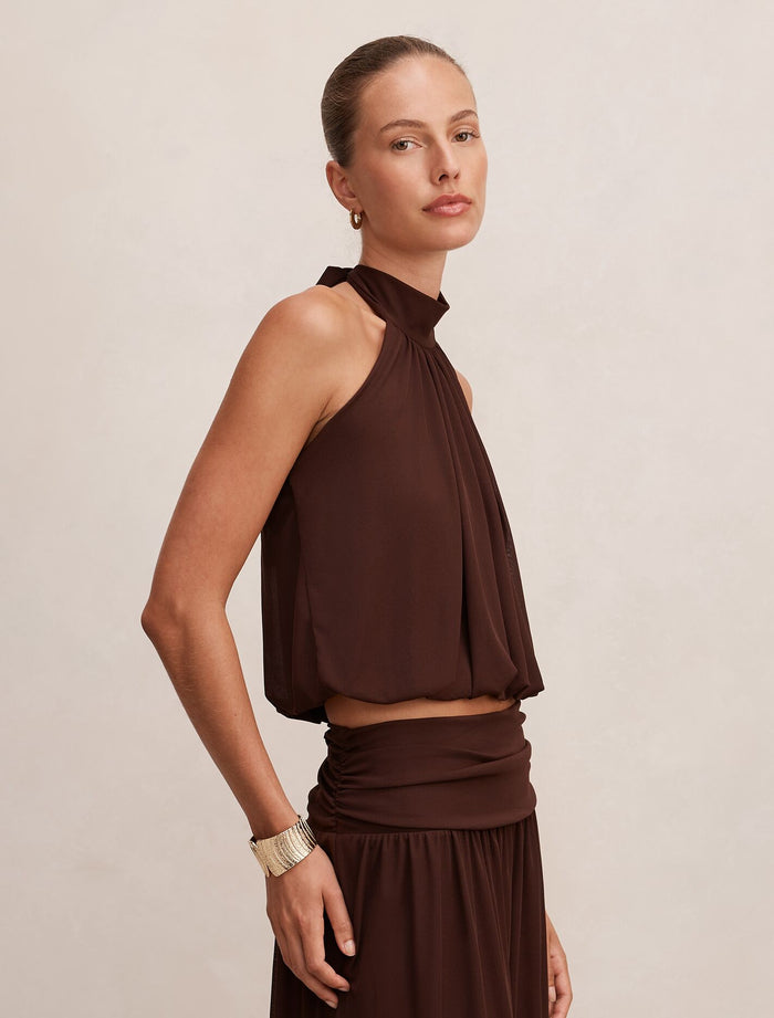 Layne Bubble Waist Halter Top Forever New