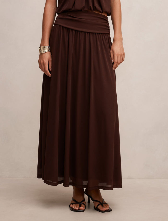 Layne Gathered Basque Maxi Skirt Rich Chocolate co-ord Forever New