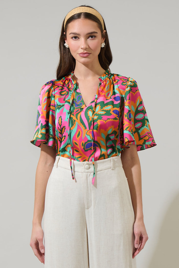 Lilia Tropical Ruffle Dupont Top