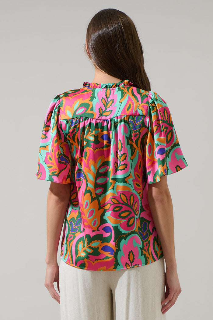 Lilia Tropical Ruffle Dupont Top