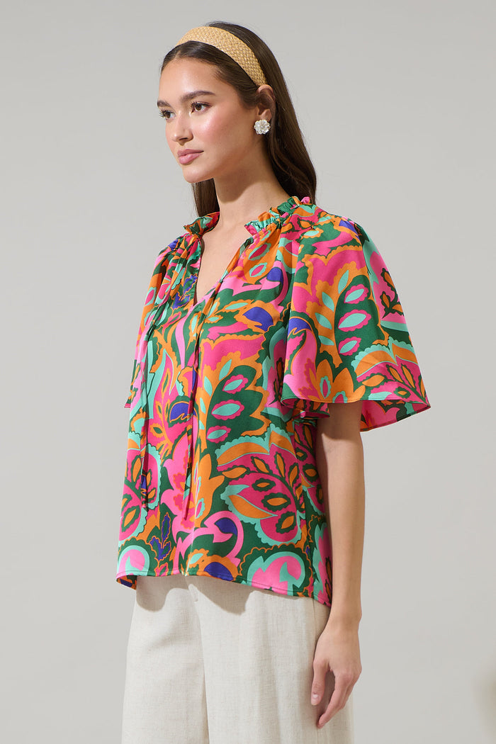 Lilia Tropical Ruffle Dupont Top