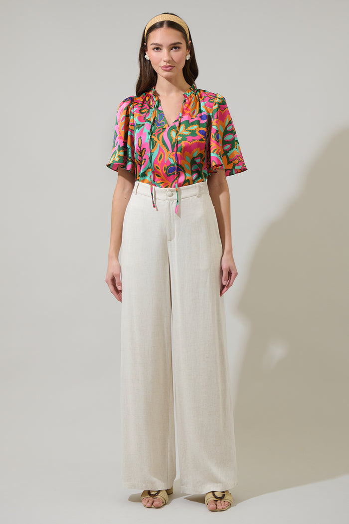 Lilia Tropical Ruffle Dupont Top