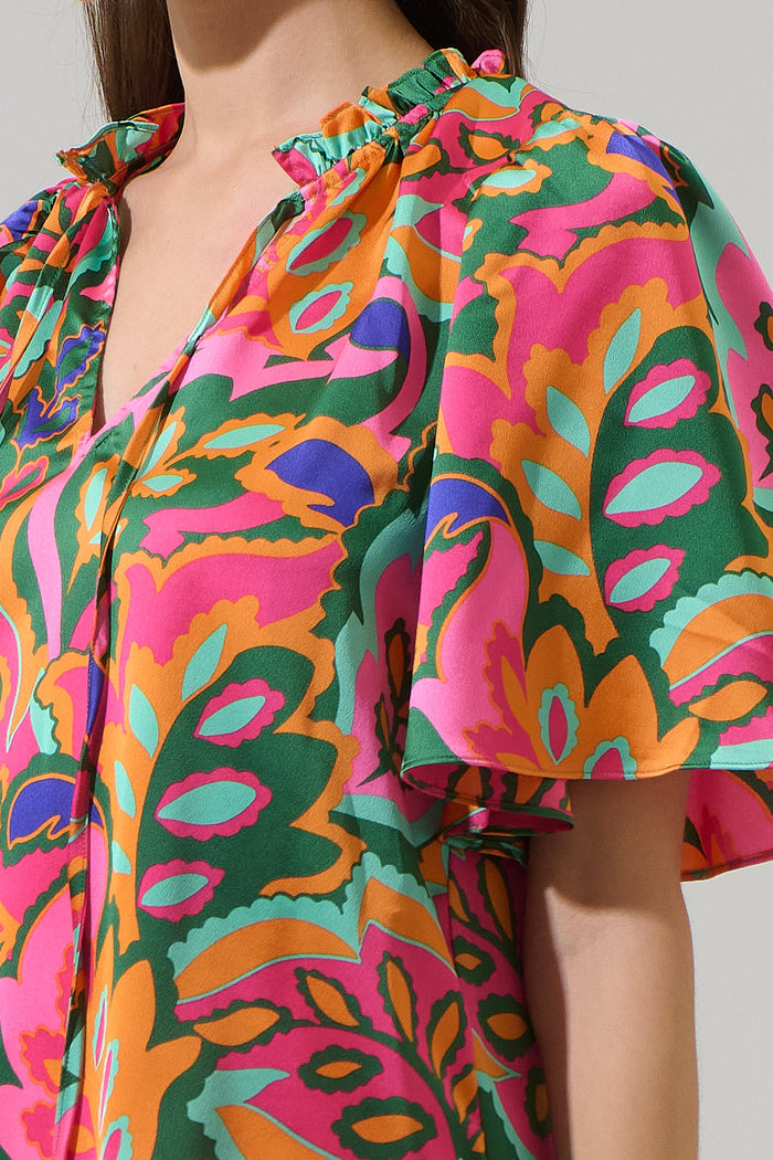 Lilia Tropical Ruffle Dupont Top