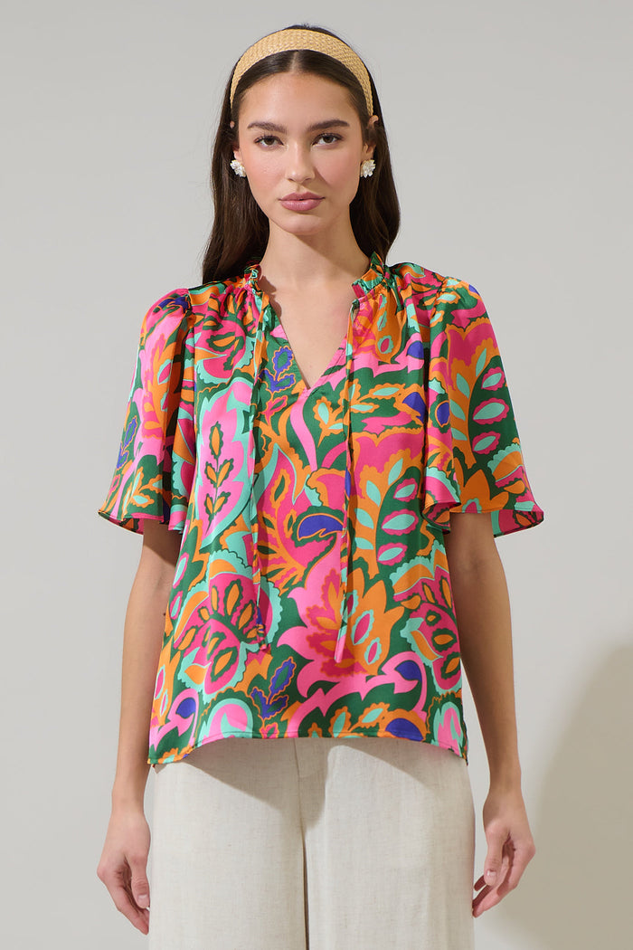 Lilia Tropical Ruffle Dupont Top