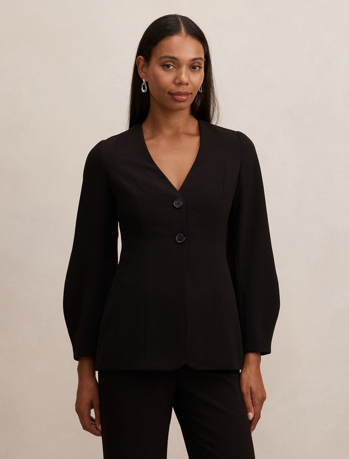 Lizzie Collarless Blazer Black Suit Forever New
