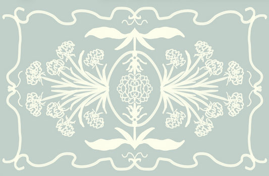 "Louise" Blue and Off White Floral Vinyl Floor Mat - 20"x30"