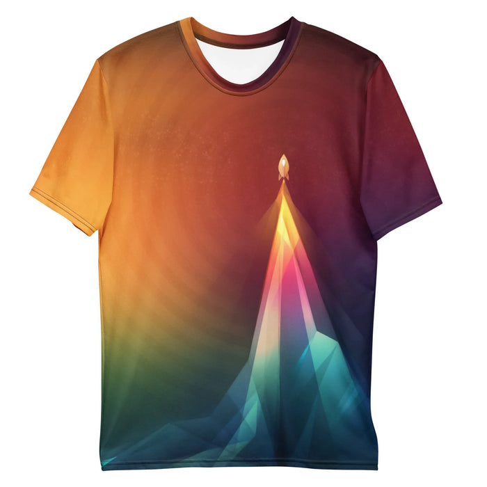 A minimalist white spacecraft ascends against a sweeping atmospheric gradient, transitioning from sunset amber to deep cosmic plum and abyssal navy. Contact us with accessibility feedback, we'd love to help!
