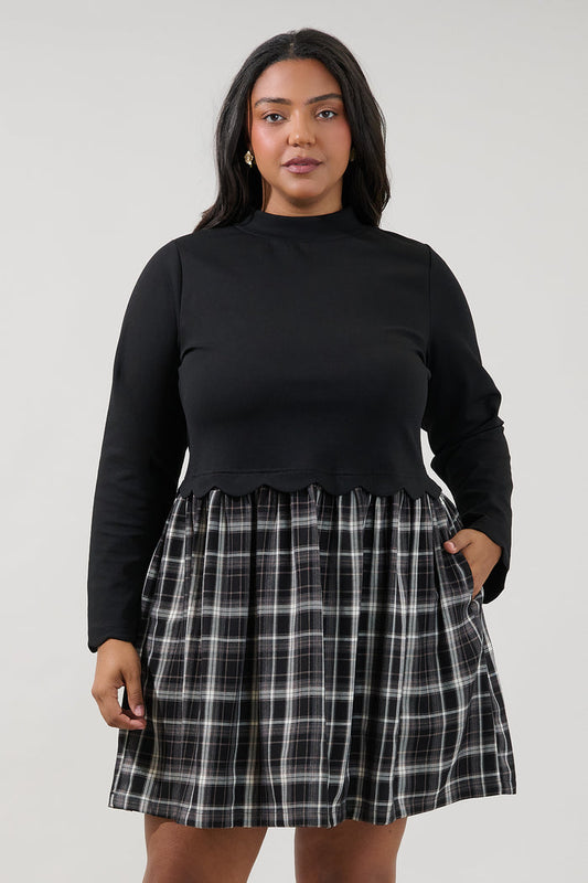 Luisa Mix Media Mini Dress Plaid Curve