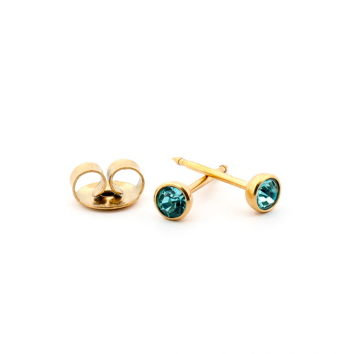 March (Aquamarine) Gold Stud Cartridge 4 mm Earrings