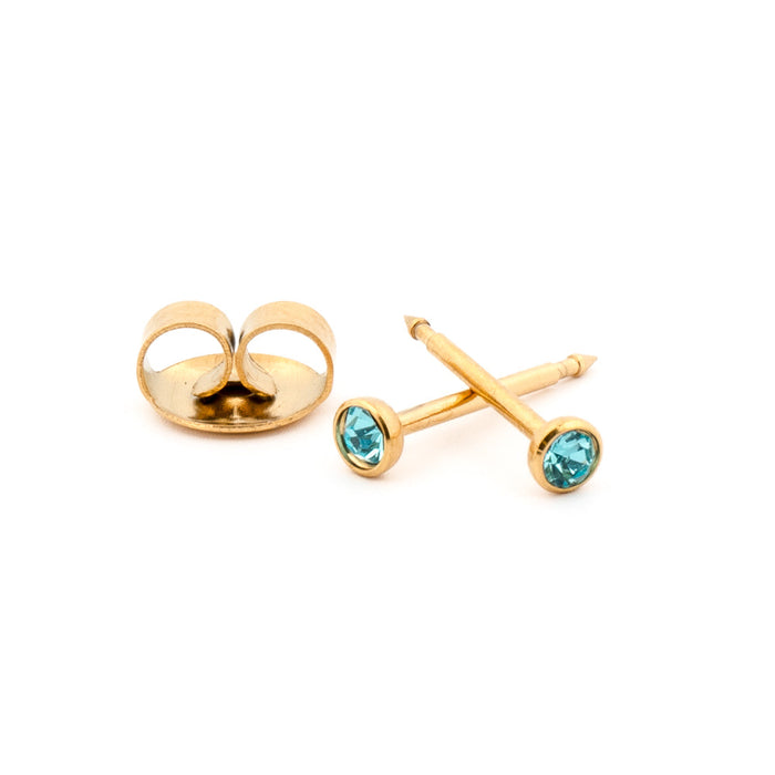 March (Aquamarine) Gold Stud Cartridge 3 mm Earrings