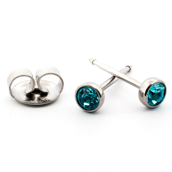 March (Aquamarine) Silver Stud Cartridge 4 mm Earrings