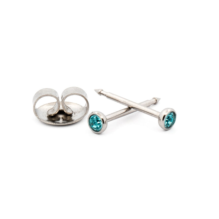 March (Aquamarine) Silver Stud Cartridge 3 mm Earrings