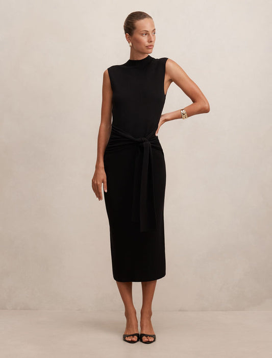 Margot Wrap Detail Knit Midi Dress Black Forever New
