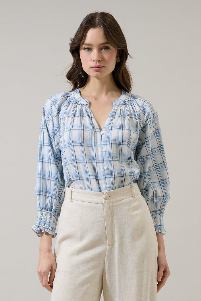 Marza Plaid Samie Long Sleeve Button Down Top