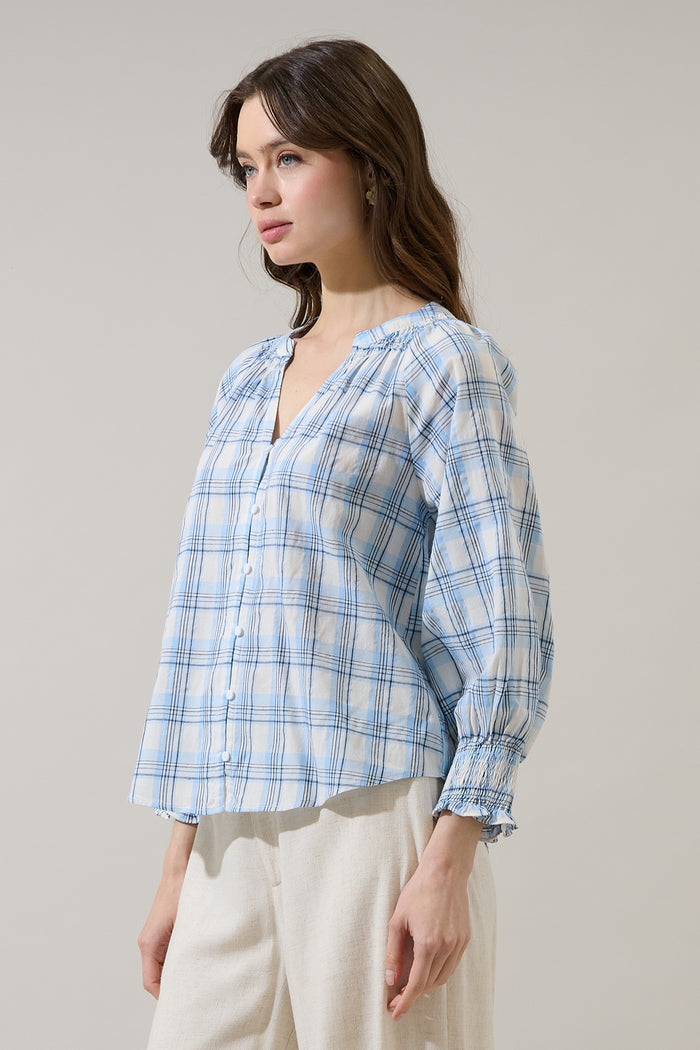 Marza Plaid Samie Long Sleeve Button Down Top
