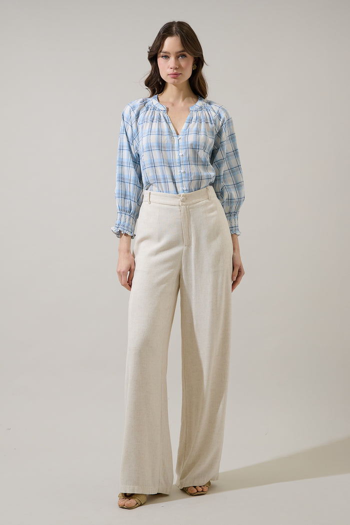 Marza Plaid Samie Long Sleeve Button Down Top