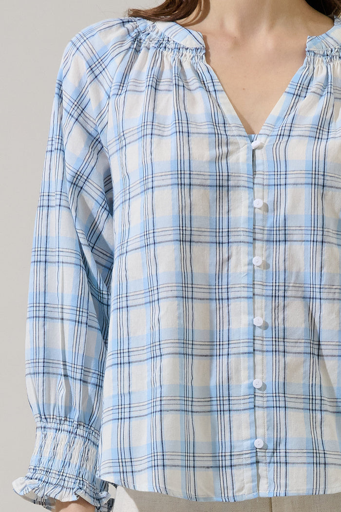 Marza Plaid Samie Long Sleeve Button Down Top