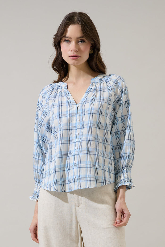 Marza Plaid Samie Long Sleeve Button Down Top