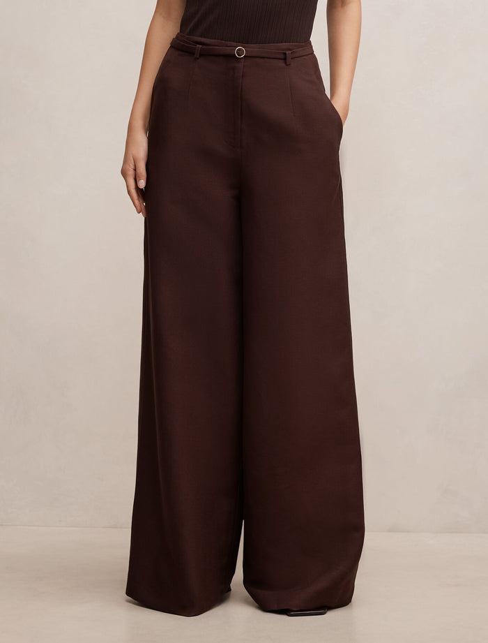 Matilda Linen Blend Wide Leg Pants Chocolate Freckle Forever New