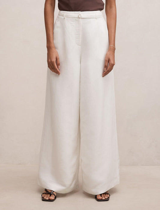 Matilda Petite Linen Blend Wide Leg Pants Porcelain Forever New