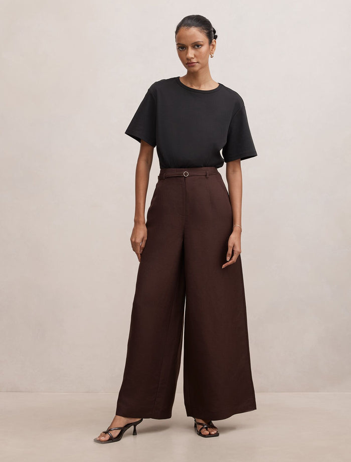 Matilda Petite Linen Blend Wide Leg Pants Forever New
