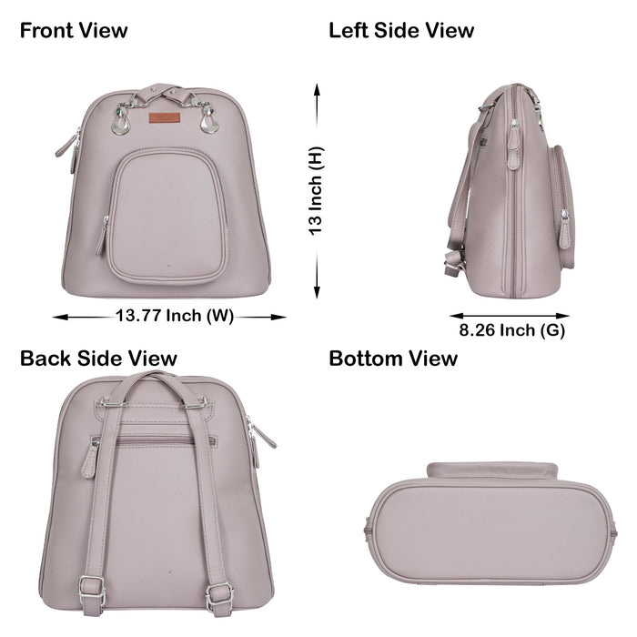Women’s mauve vegan leather backpack purse for everyday, work and travel-infographic image