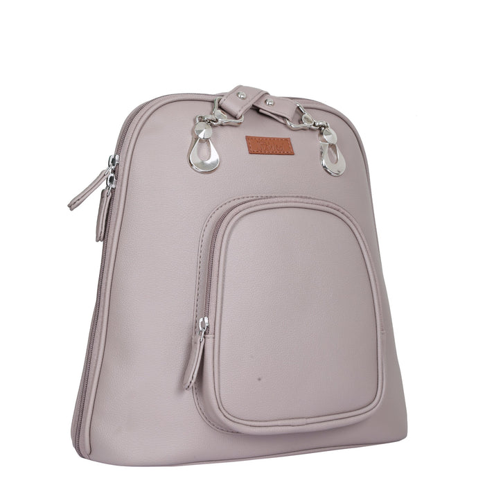 Women’s mauve vegan leather backpack purse for everyday, work and travel-half side view