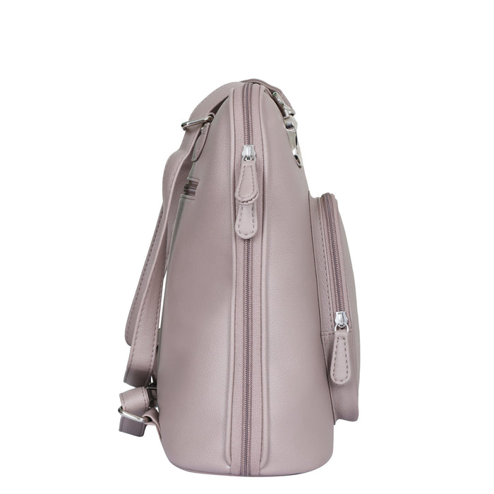 Women’s mauve vegan leather backpack purse for everyday, work and travel-side view