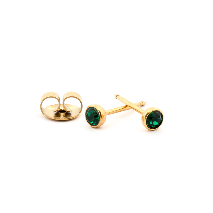 May (Emerald) Gold Stud Cartridge 4 mm Earrings