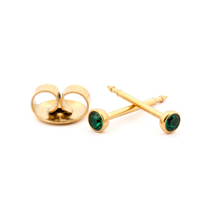 May (Emerald) Gold Stud Cartridge 3 mm Earrings
