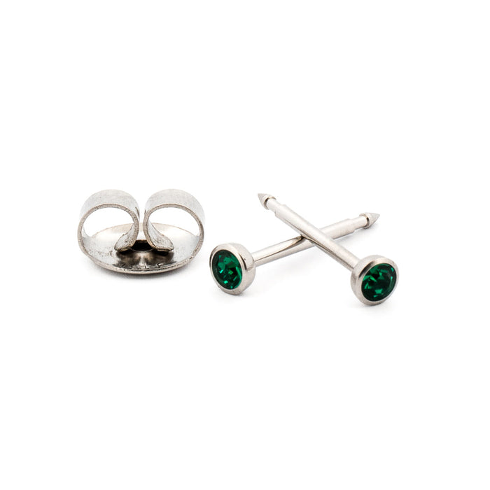 May (Emerald) Silver Stud Cartridge 3 mm Earrings