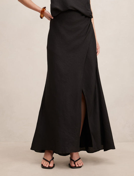 Mila Linen Wrap Maxi Skirt Black A co-ord Forever New
