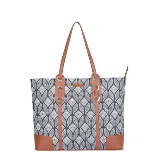 Handcrafted monochrome printed canvas shoulder tote bag with tall silhouette for daily and travel use