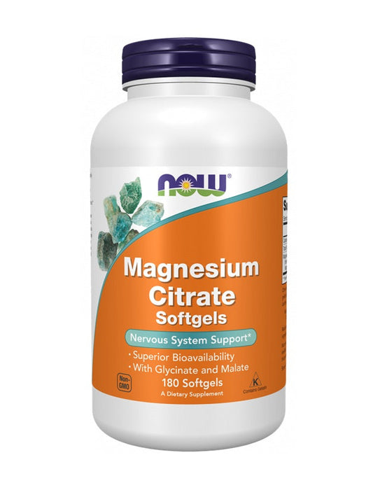 NOW FOODS | Trio de Magnésio Citrato, Glicina e Malato (180 cápsulas Softgel)