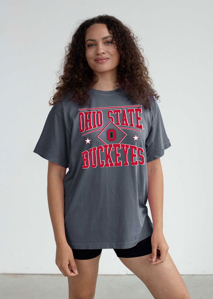 Ohio State Buckeyes Women's Smoke Oversized Salt wash cotton T-Shirt with short sleeves, worn out look, crew neck and drop shoulders
