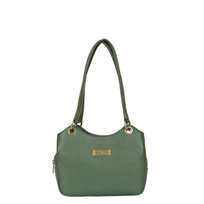 Women's olive green leather satchel shoulder bag for work, travel, and daily use