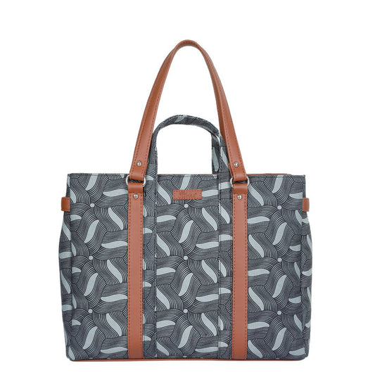 Handcrafted olive green printed canvas shoulder tote bag with long straps for travel and everyday use