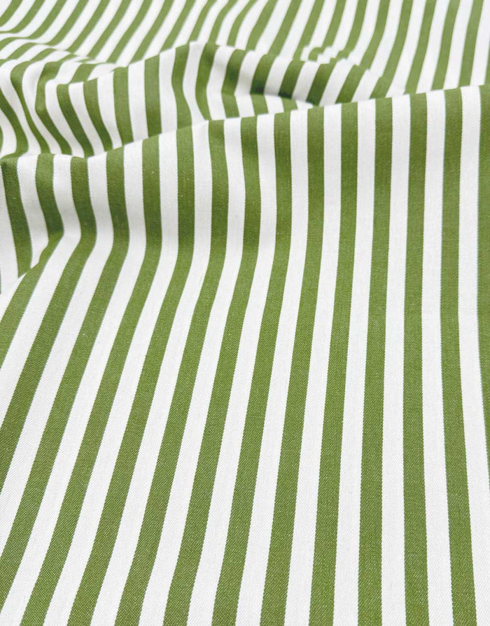 Olive Green Stripe Cotton Denim Fabric
