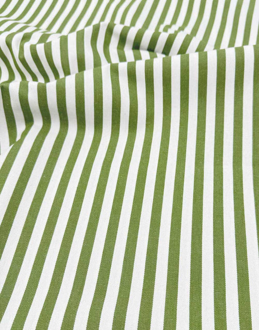 Olive Green Stripe Cotton Denim Fabric